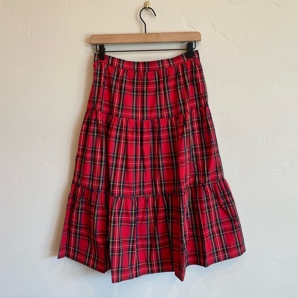 J. CREW Red Plaid Tiered Holiday Skirt